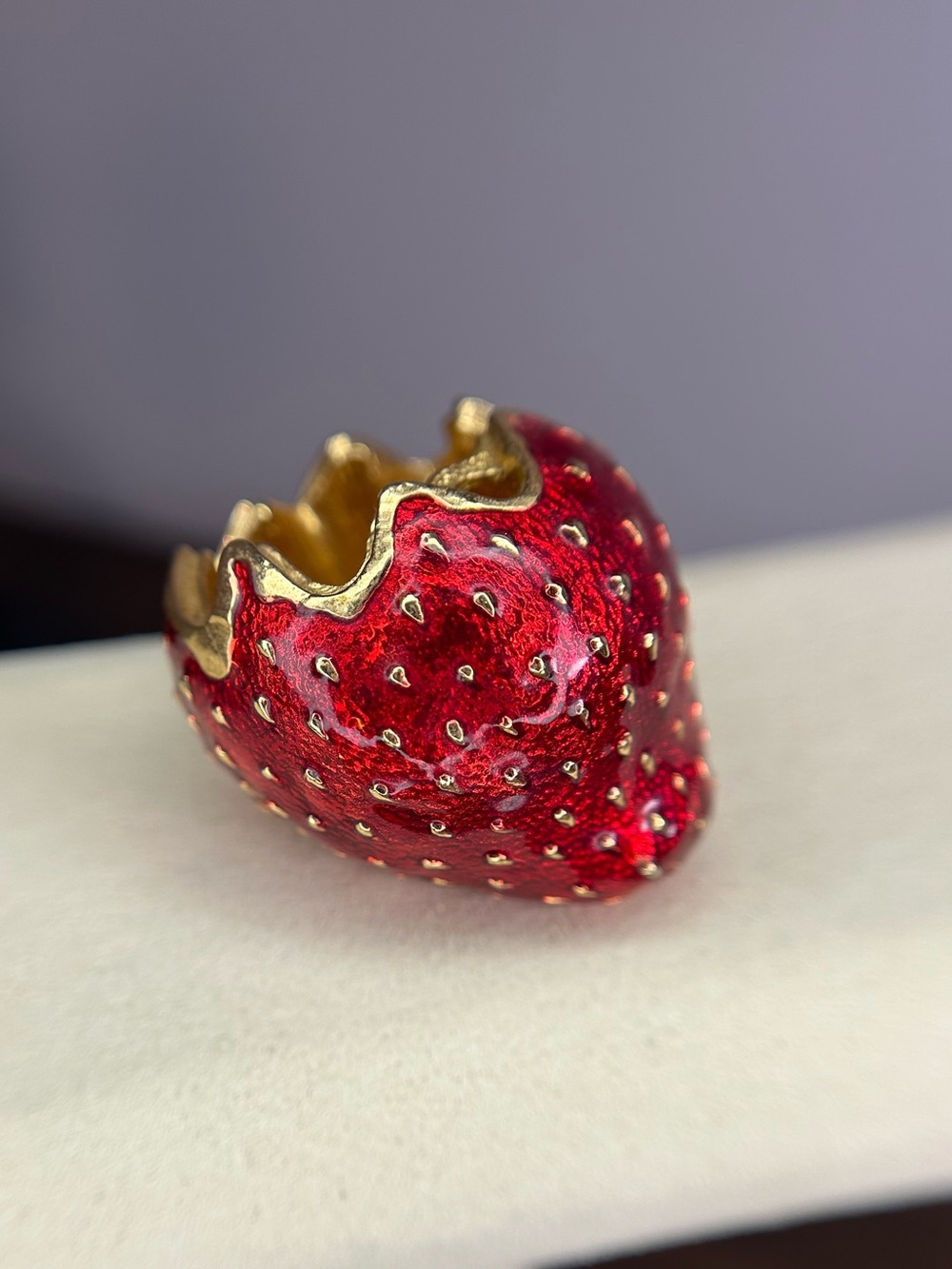 Edgar Berebi Strawberry Trinket Box Base Red Enamel Jeweled Fruit AS IS